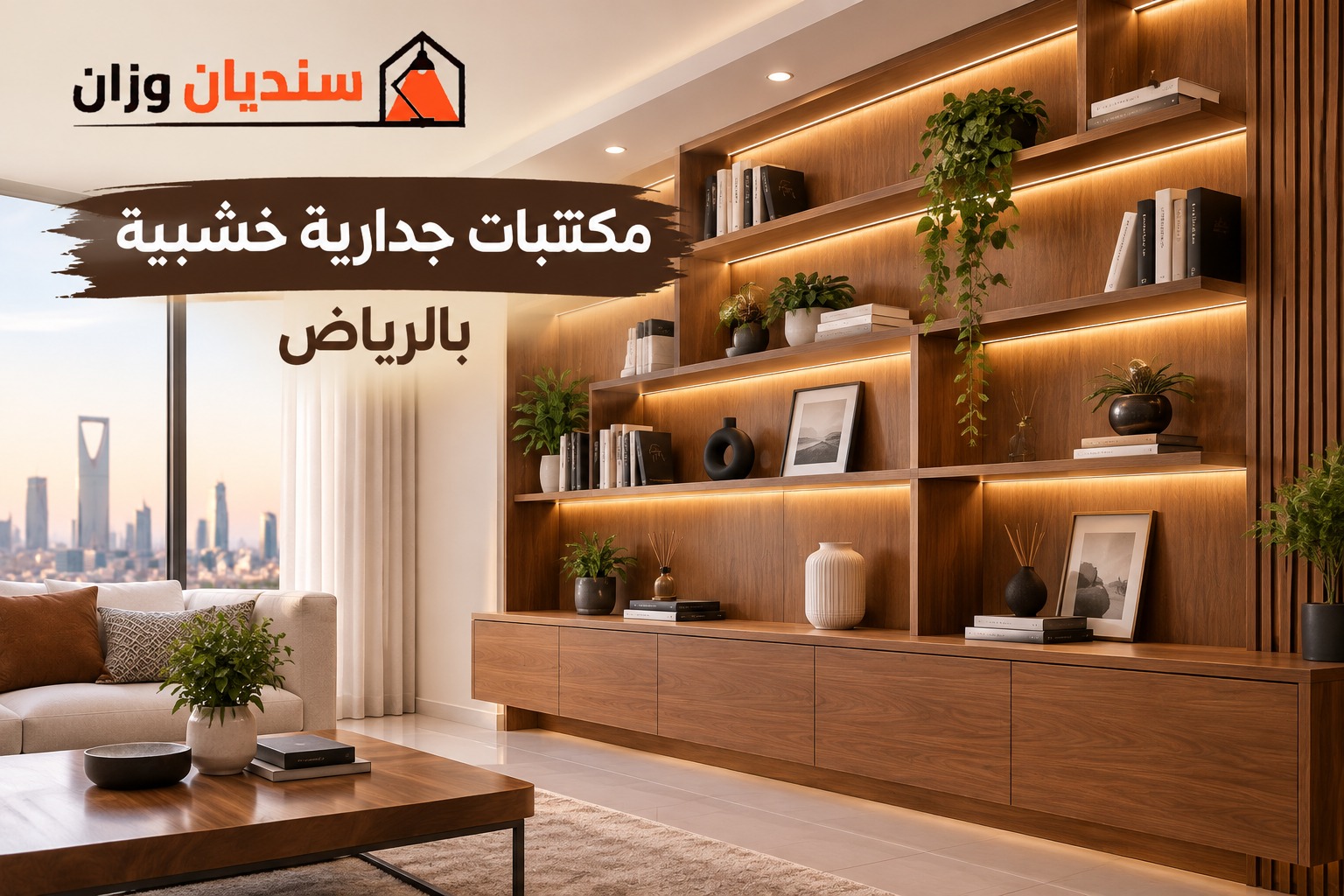 مكتبات جدارية خشبية بالرياض بتصميم عصري