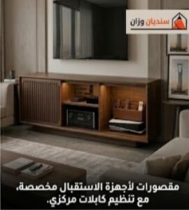 وحدات تلفزيون خشبية بالرياض مع مقصورات لأجهزة الاستقبال وتنظيم الكابلات